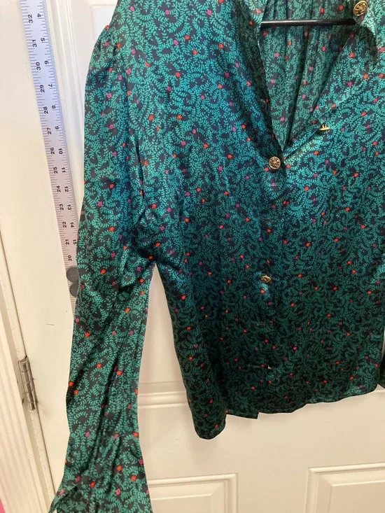 V-Neck Blouse, 100% silk, formal, business casual, Vintage, Retro, Holiday, Era - Picture 3 of 9